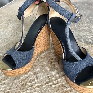 Jimmy choo denim wedge new arrivals